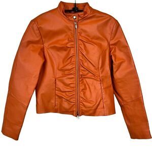 Wilson’s Leather Maxima Orange Leather Zip Moto Jacket
